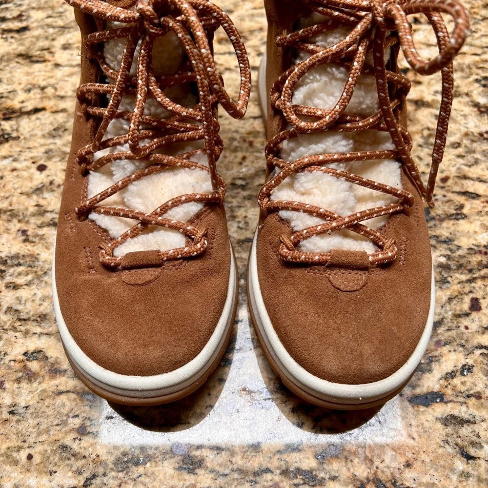 UGG Lakesider Heritage Mid Chestnut Suede Boots Women 7.5 Winter Sherpa